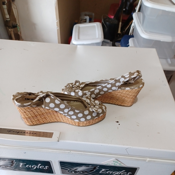 Bongo Brown White Open Toe Polka Dot Slip On Womens 9.5m Pre Owned - Picture 9 of 9